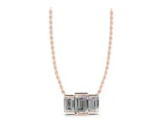 Emerald Cut Lab-Grown Diamond Three-Stone Bar Pendant Necklace | Bar Prong Ends | Rose Gold