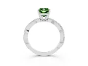 Fancy Green Cushion Cut Diamond Solitaire Ring Set in White gold with Twisted Band and Bead Prong Setting