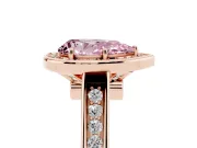 Fancy Pink Pear Cut Diamond Halo Solitaire Ring Set in Rose gold with Pavé Band and Bezel Setting