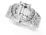 Emerald Cut Vintage Milgrain Pave Engagement Ring Setting | Crescent Side Rows | Sterling Silver