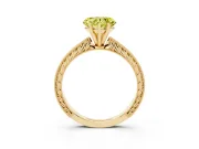 Fancy Yellow Heart Cut Diamond Solitaire Milgrain Engraved Band Set in Yellow gold with Prong Setting