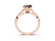 Fancy Black Heart Cut Diamond Solitaire Engagement Ring Set in Rose gold with Twisted Pavé Band and Prong Setting