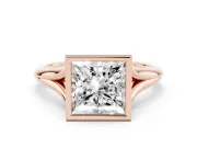 Bezel Set Princess Cut Diamond Solitaire Ring Set in Rose gold with Tapered Band