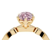 Fancy Pink Marquise Cut Diamond Solitaire Engagement Ring Set in Yellow gold with Milgrain Bezel Accent Band