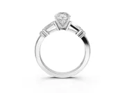 Marquise Tapered Baguette Engagement Ring Setting | Bar Set Sides | Sterling Silver