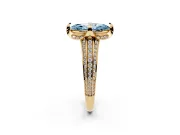 Marquise Hidden Halo Engagement Ring Setting for a Fancy Blue Lab-Grown Diamond | Triple Row Pavé Band | Yellow Gold