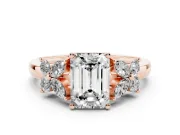 Emerald Cut Floral Side Stone Engagement Ring Setting | Marquise Petals | Rose Gold