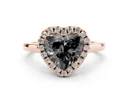 Heart-Shaped Halo Engagement Ring Setting for a Black Center | Flat Tapered Band | Rose Gold
