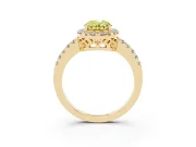 Fancy Yellow Oval Cut Diamond Pavé Band Halo Engagement Ring Set in Yellow gold with Prong Setting