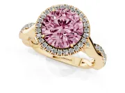 Round Twist Halo Engagement Ring Setting for a Fancy Pink Lab-Grown Diamond | Yellow Gold