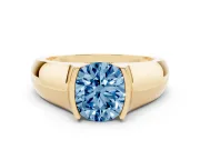Round Half Bezel Solitaire Engagement Ring Setting for a Fancy Blue Lab-Grown Diamond | Wide Band | Yellow Gold