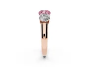 Cushion Cut Three Stone Engagement Ring Setting for a Fancy Pink Lab-Grown Diamond | Basket Prong Heads | Rose Gold