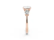 Princess Cut Three-Stone Engagement Ring Setting | Pear Side Stones | Rose Gold