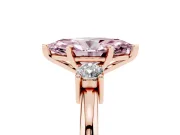 Fancy Pink Three-Stone Marquise Cut Diamond Ring Set in Rose gold with Prong Setting and Plain Band