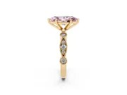 Fancy Pink Marquise Cut Diamond Solitaire Engagement Ring Set in Yellow gold with Milgrain Bezel Accent Band