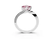 Asscher Cut Bypass Pavé Solitaire Engagement Ring Setting for a Fancy Pink Lab-Grown Diamond | Angled Head | White Gold