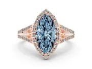 Marquise Split Shank Halo Engagement Ring Setting for a Fancy Blue Lab-Grown Diamond | Rose Gold