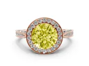 Round Milgrain Halo Engagement Ring Setting for a Fancy Yellow Lab-Grown Diamond | Side Stones | Rose Gold