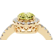 Fancy Yellow Oval Cut Diamond Pavé Band Halo Engagement Ring Set in Yellow gold with Prong Setting