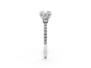 Cushion Cut Three Stone Engagement Ring Setting | Pave Shoulders | White Gold
