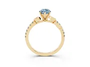 Fancy Blue Marquise Cut Diamond Solitaire Leaf-Inspired Ring Set in Yellow gold with Pavé Band and Prong Setting