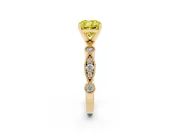 Fancy Yellow Cushion Cut Diamond Solitaire Engagement Ring Set in Yellow gold with Milgrain Bezel Accent Band
