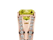 Fancy Yellow Asscher Cut Diamond Split Shank Ring Set in Rose gold with Pavé Band and Prong Setting