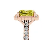 Fancy Yellow Asscher Cut Diamond Milgrain Floral Halo Engagement Ring Set in Rose gold with Pavé Band