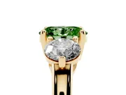 Oval Three Stone Engagement Ring Setting for a Fancy Green Lab-Grown Diamond | Open Prong Baskets | Yellow Gold