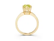 Fancy Yellow Round Cut Diamond Solitaire Engagement Ring Set in Yellow gold with Slim Tapered Solitaire Band