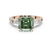 Asscher Cut Tapered Baguette Engagement Ring Setting for a Fancy Green Lab-Grown Diamond | Rose Gold