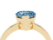 Fancy Blue Heart Cut Diamond Solitaire Ring Set in Yellow gold with Prong Head and Smooth Polished Band
