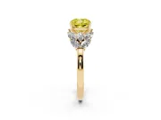 Fancy Yellow Cushion Cut Diamond Cluster Leaf Design Ring Set in Yellow gold with Prong Setting