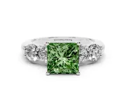 Princess Cut Five Stone Engagement Ring Setting for a Fancy Green Lab-Grown Diamond | Prong Set Side Stones | White Gold