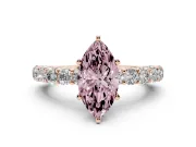 Fancy Pink Marquise Cut Diamond Solitaire Ring Set in Rose gold with Shared Prong Pavé Band