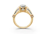 Radiant Cut Diamond Vintage-Inspired Milgrain Ring Set in Yellow gold with Accent Split Shank