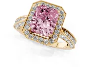 Radiant Cut Milgrain Halo Engagement Ring Setting for a Fancy Pink Lab-Grown Diamond | Side Stones | Yellow Gold