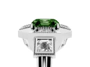Fancy Green Asscher Cut Diamond Milgrain Halo Ring Set in Silver with Split Shank