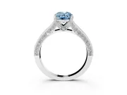 Oval Vintage Hidden Halo Engagement Ring Setting for a Fancy Blue Lab-Grown Diamond | Milgrain Pave Band | Platinum