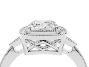 Cushion Cut Diamond Halo Engagement Ring Set in Platinum with Milgrain Pavé Band
