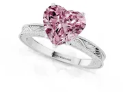 Fancy Pink Heart Cut Diamond Solitaire Milgrain Engraved Band Set in White gold with Prong Setting