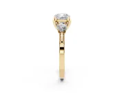 Cushion Cut Hidden Halo Three Stone Engagement Ring Setting | Pave Gallery | Yellow Gold