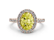 Fancy Yellow Oval Cut Diamond Pavé Band Halo Engagement Ring Set in Rose gold with Prong Setting
