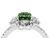 Fancy Green Emerald Cut Diamond Floral Halo Ring Set in White gold with Round Pavé Band and Prong Setting