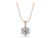 Round Lab-Grown Diamond Floral Cluster Pendant Necklace | Pavé Bail | Rose Gold