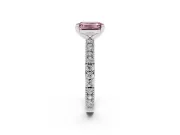 Fancy Pink Emerald Cut Diamond Solitaire Ring Set in Silver with Slim Pavé Band and Prong Setting