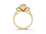 Round Three-Stone Pavé Engagement Ring Setting | Round Side Stones | Yellow Gold
