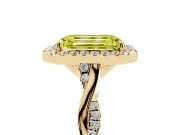 Emerald Cut Twist Halo Engagement Ring Setting for a Fancy Yellow Lab-Grown Diamond | Yellow Gold