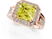 Asscher Cut Halo Engagement Ring Setting for a Fancy Yellow Lab-Grown Diamond | Channel-Set Split Shank | Rose Gold
