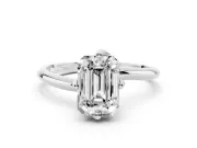 Emerald Cut Bypass Solitaire Engagement Ring Setting | Plain Polished Band | White Gold